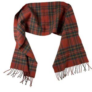 Banana Republic Red Tartan Plaid wool Scarf Green Fringe Scotland Preppy Cozy